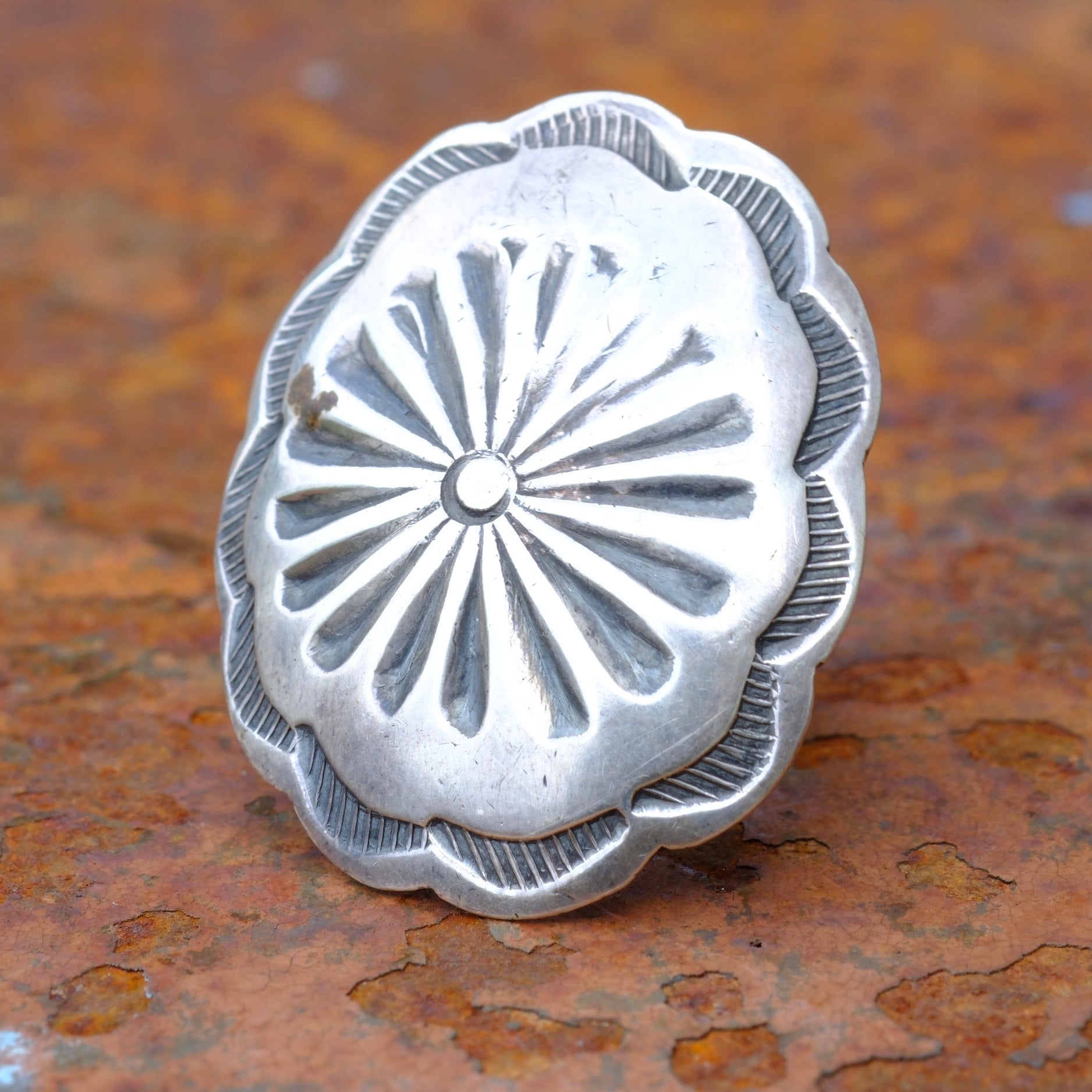 Vintage Sterling Stamped Concho Ring 6.5