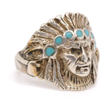 Vintage Sterling Turquoise Inlay Chief Ring 5.75
