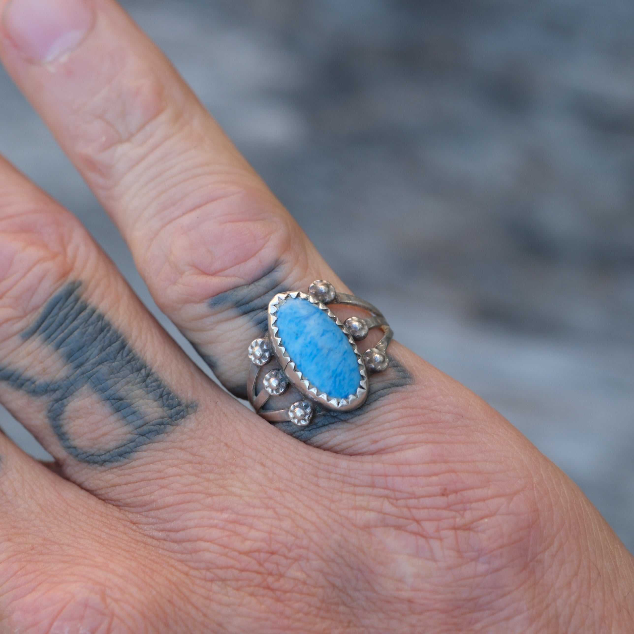 Vintage Sterling Lapis Split Band Ring 5.25