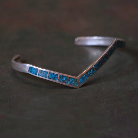 Vintage Sterling Crushed Turquoise Inlay Cuff