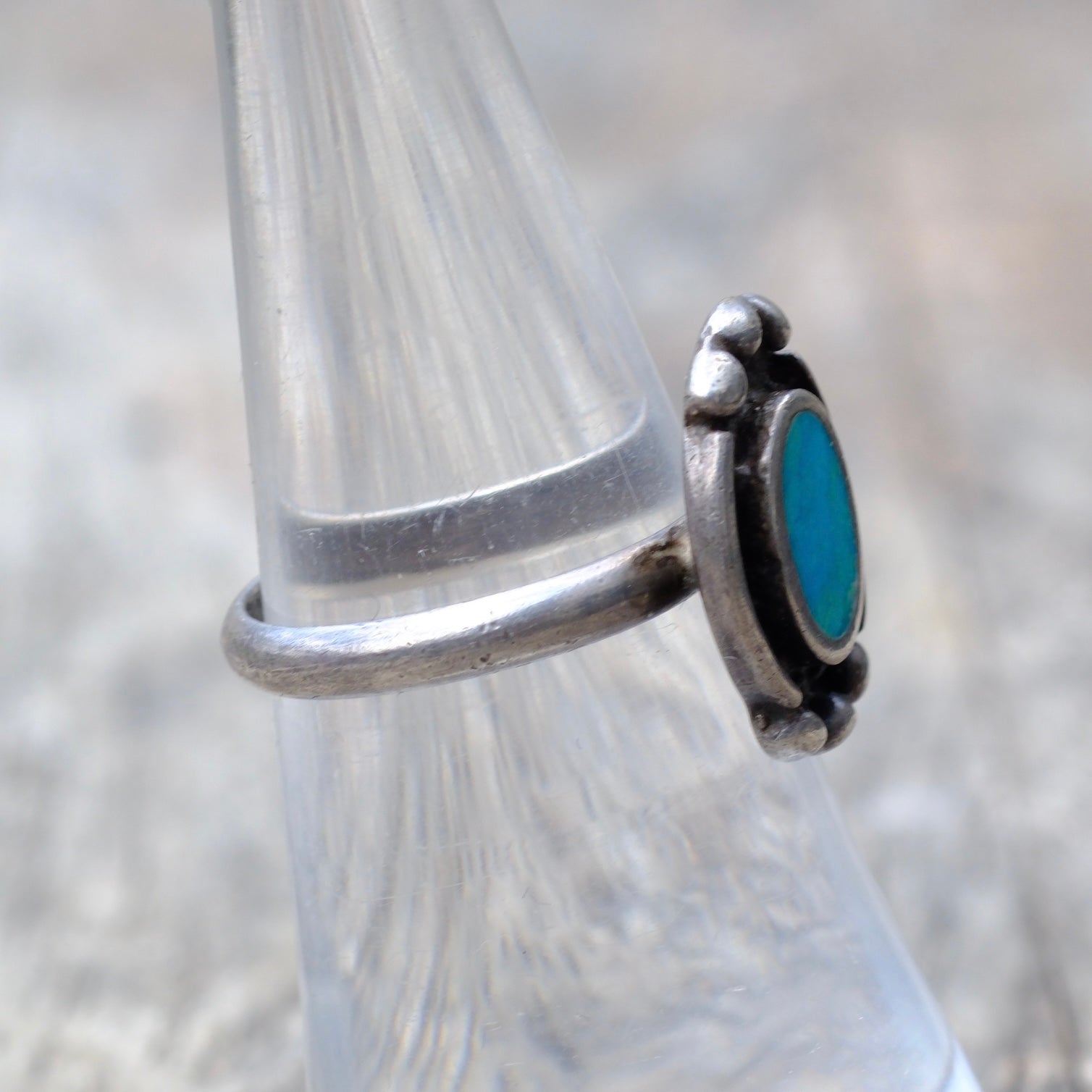 Vintage Sterling Silver Turquoise Inlay Frame Ring 5