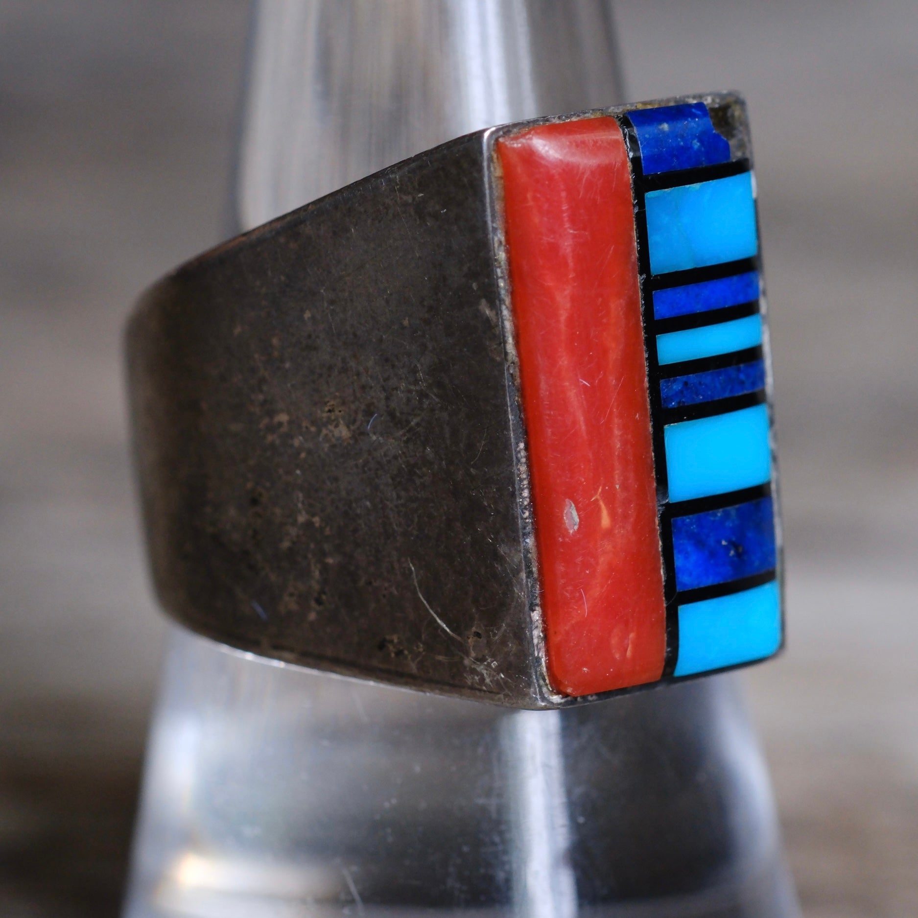 Vintage Sterling Multistone Inlay Ring 9
