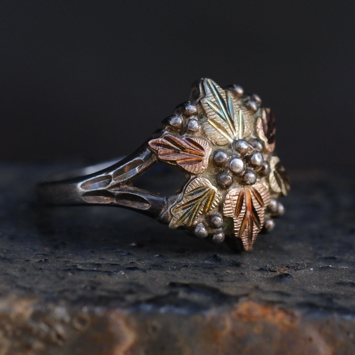 Vintage Sterling and Gold Leaf Ring 4.75