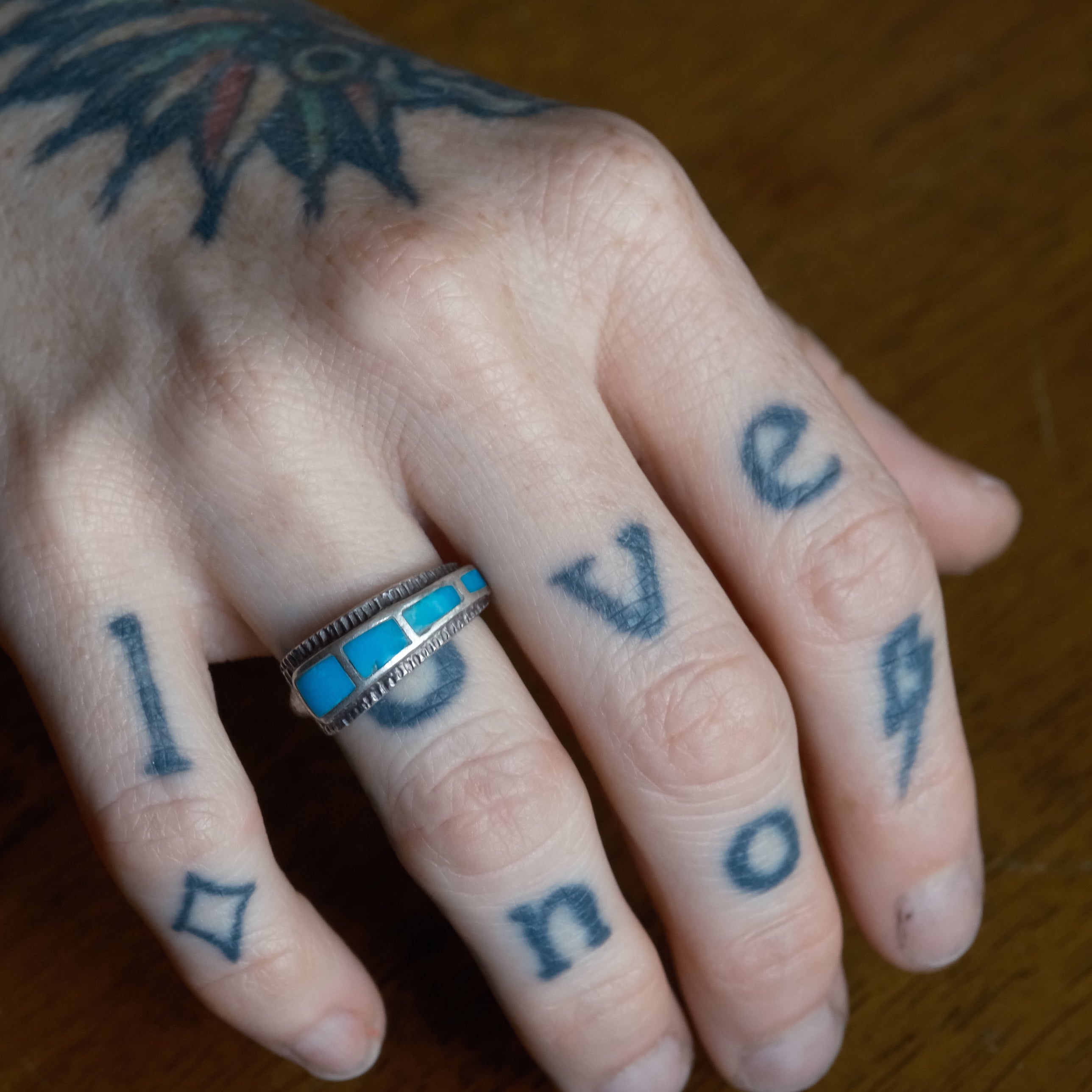 Vintage Sterling Turquoise Inlay Ring 5.25