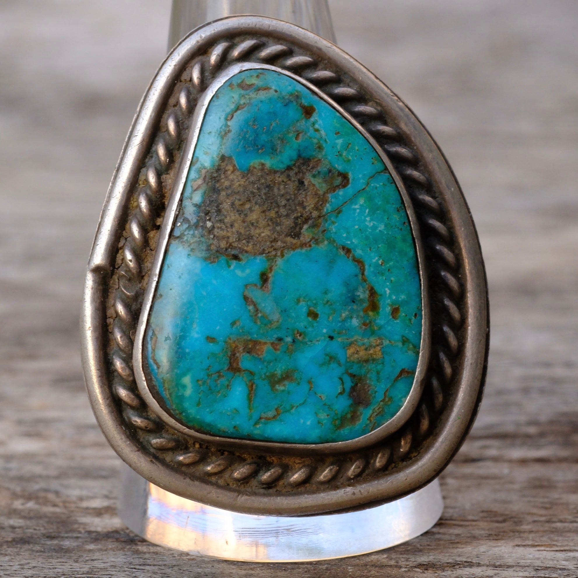 Huge Vintage Sterling Turquoise Roper Ring 11