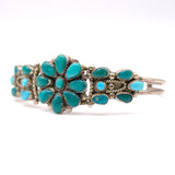 Mid Century Vintage Sterling Turquoise Cluster Cuff Bracelet