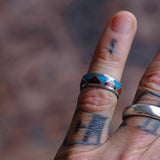 Vintage Sterling Crushed Turquoise and Coral Band Ring 5