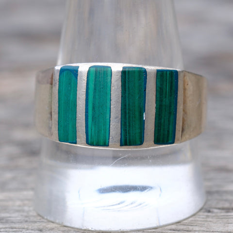Vintage Sterling Malachite Inlay Band 12