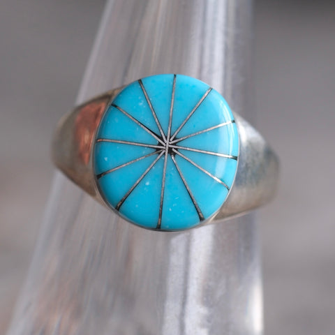 Vintage Sterling Turquoise Inlay Pinwheel Ring 6