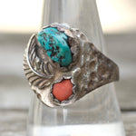 Vintage Sterling Turquoise and Coral Ring 10.25