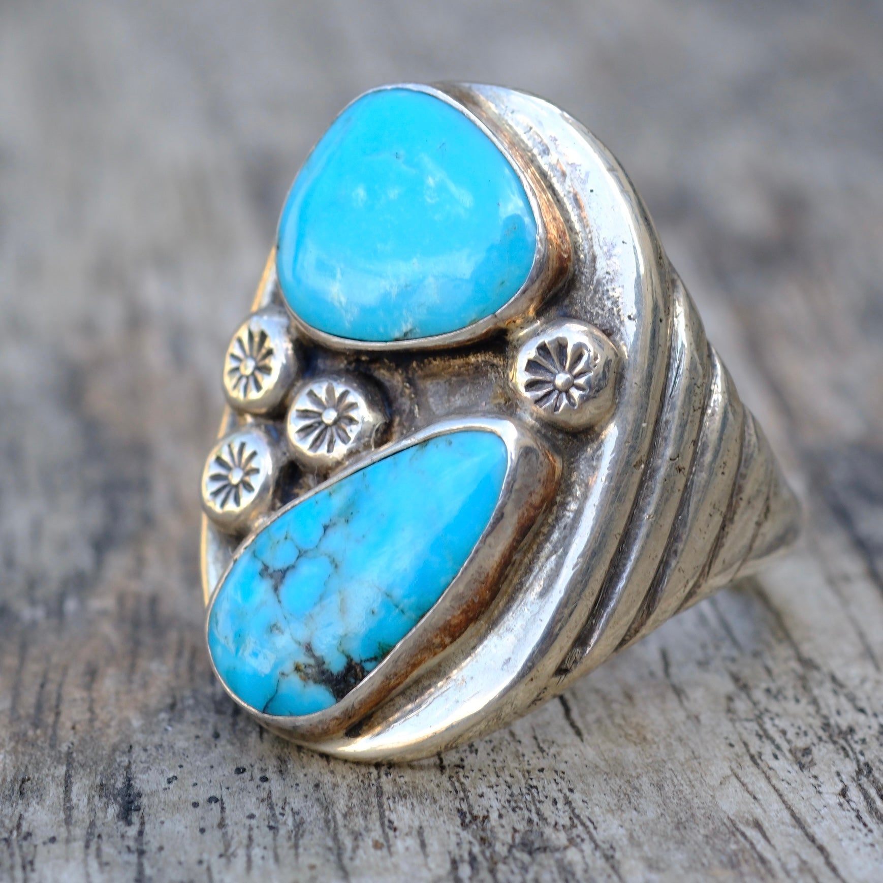 Vintage Sterling 2-Stone Turquoise Ring 10