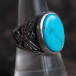 Vintage Sterling Turquoise Thunderbird Ring 8.75