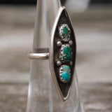 Vintage Sterling 3- Stone Turquoise Ring 4.25