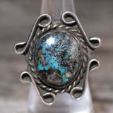 Vintage Sterling Turquoise Roper Ring 5.75