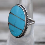 Vintage Sterling Turquoise Inlay Roper Ring 6