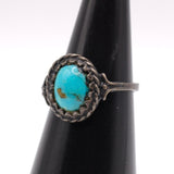 Vintage Sterling Turquoise Roper Ring 4.5
