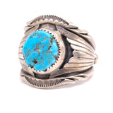 Vintage Sterling Turquoise Ribbed Band Ring 10.25