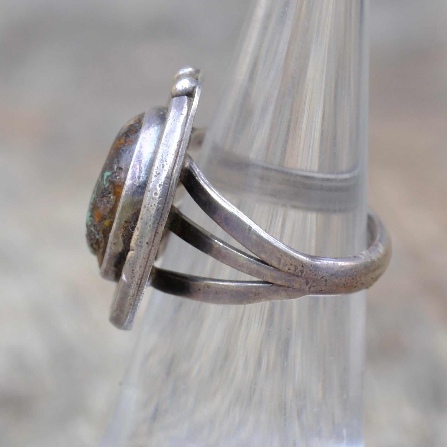 Vintage Sterling Turquoise Roper Ring 4.75