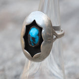 Vintage Sterling Turquoise Shadowbox Ring 4.5