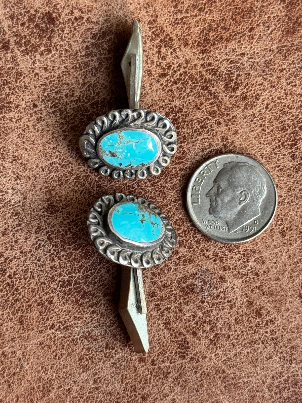 Vintage Sterling Silver Turquoise Twist Cufflinks