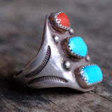 Vintage Sterling Turquoise and Coral Ring 10