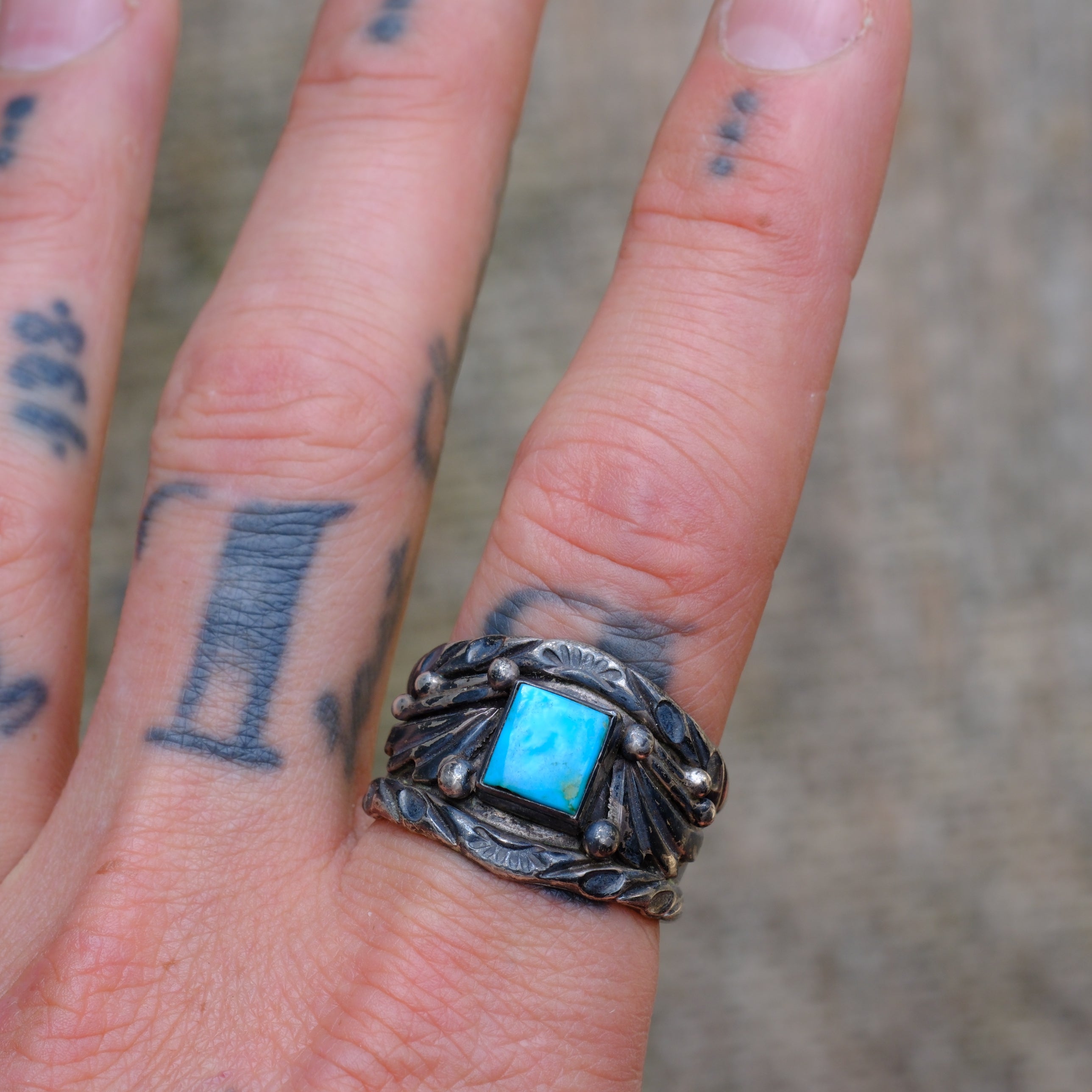 Vintage Sterling Turquoise Band Ring 12