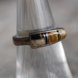 Vintage Sterling Tigers Eye and Onyx Inlay Band 6.25