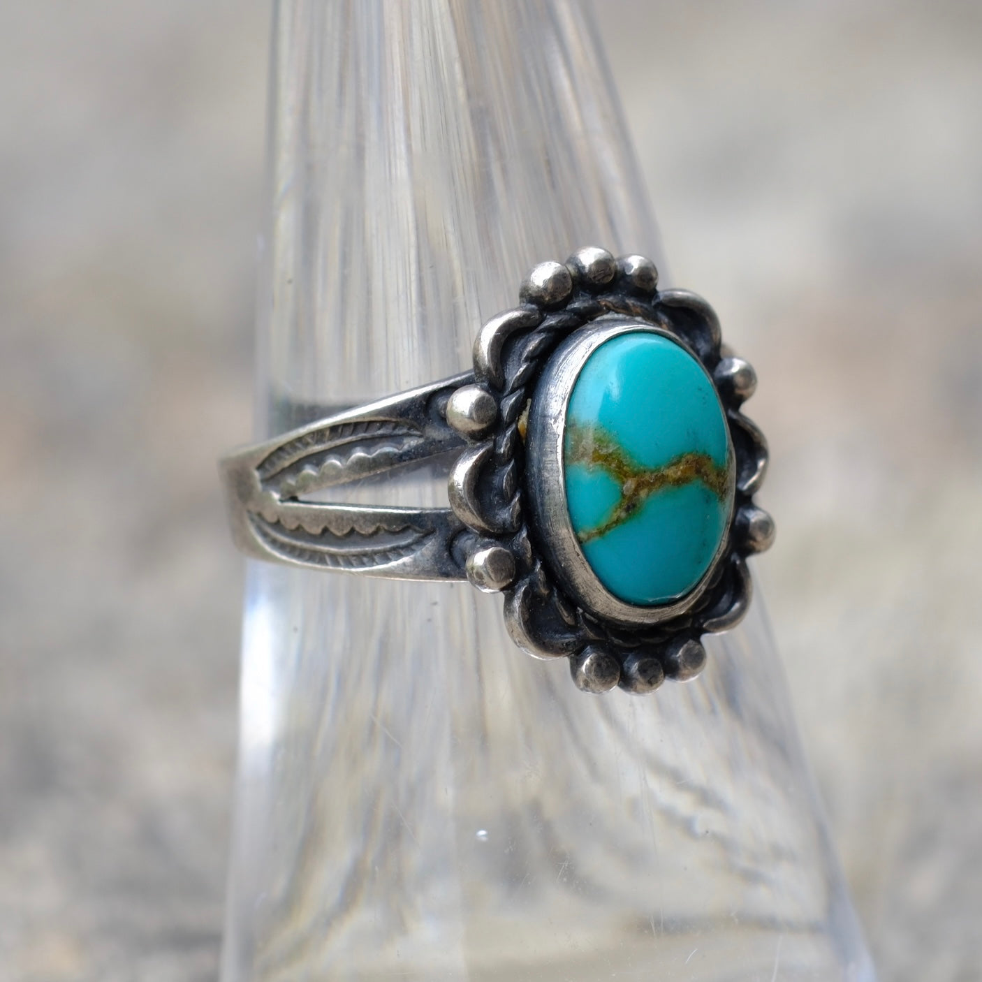 Vintage Sterling Turquoise Ring 6.75