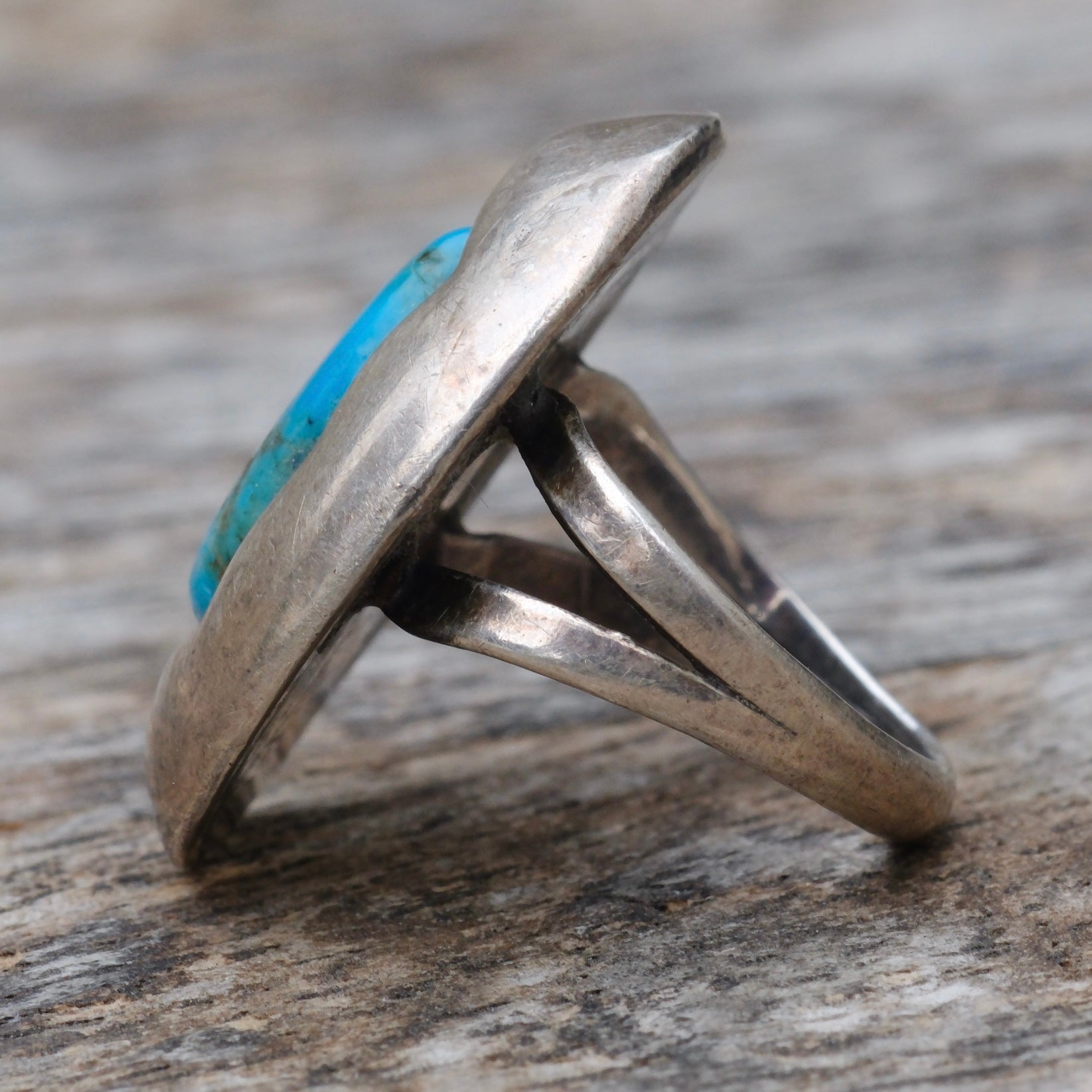 Vintage Sterling Turquoise Shadowbox Ring 4