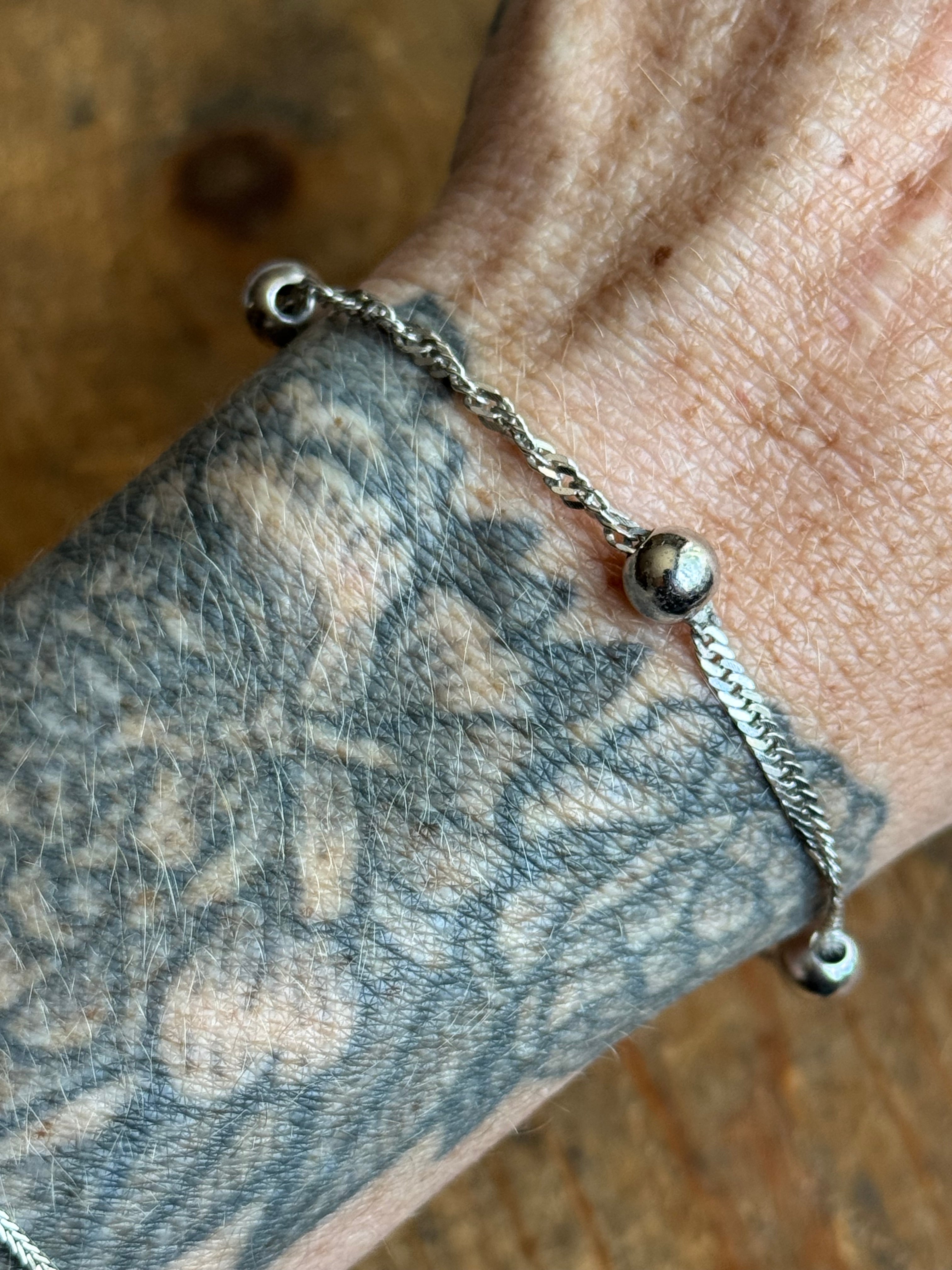 Vintage Sterling Silver 7.25” Bead Rope Bracelet