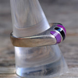 Vintage Sterling Onyx and Purple Stone Inlay Band 9.75