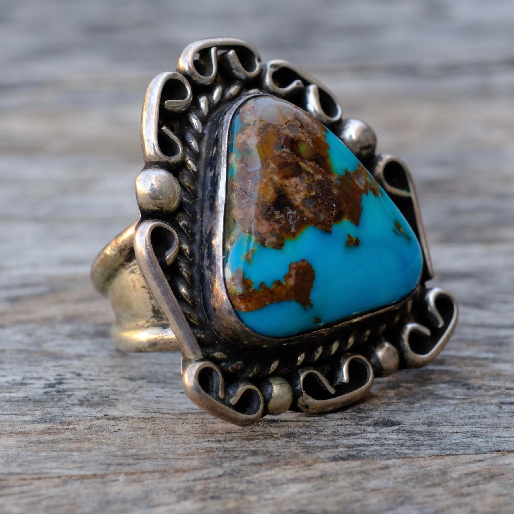 Vintage Sterling Turquoise Ring 8.25