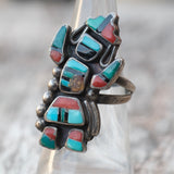 Vintage Sterling Multistone Inlay Kachina Ring 6.5