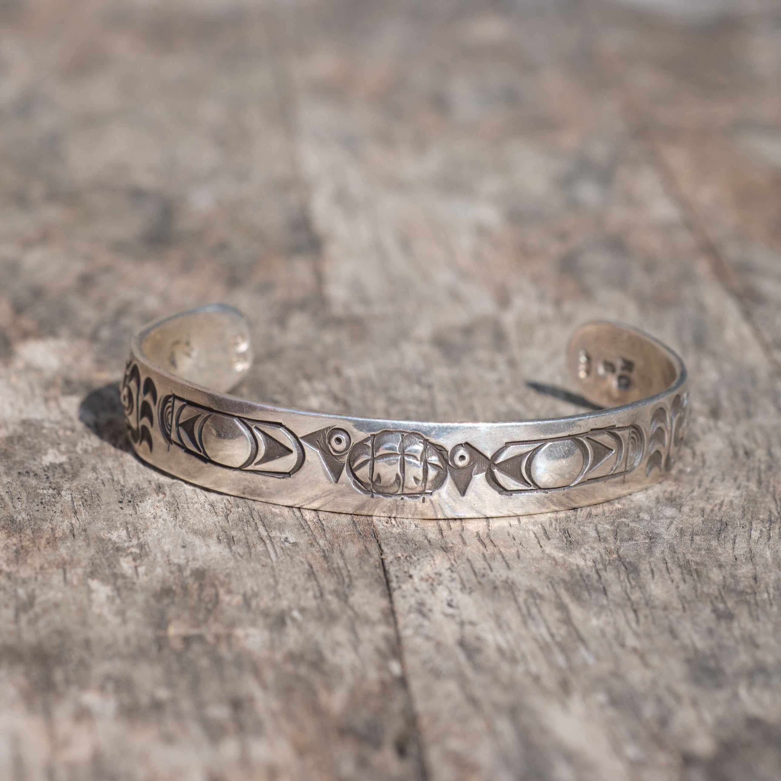 Vintage Sterling Silver Bird Stamped Cuff