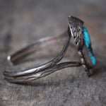 Vintage Sterling Turquoise Feather Cuff