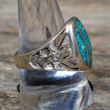 Vintage Sterling Crushed Turquoise Thunderbird Ring 10.5