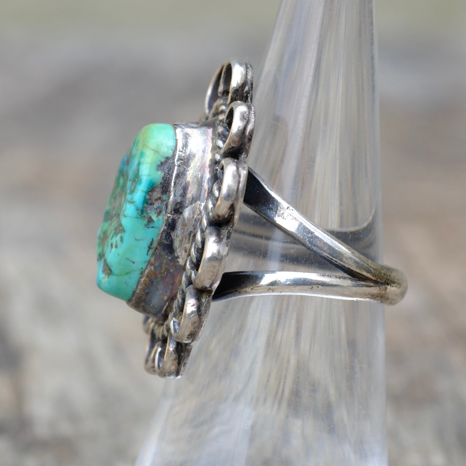 Vintage Sterling Turquoise Florette Ring 6