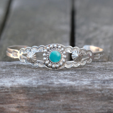 Vintage Sterling Turquoise Stamped Cuff
