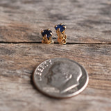 Vintage 14K Gold Blue Saphire Stud Earrings