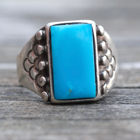 Vintage Sterling Turquoise Stamped Band Ring 11.5