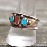 Vintage Sterling Turquoise and Coral Band 10.5
