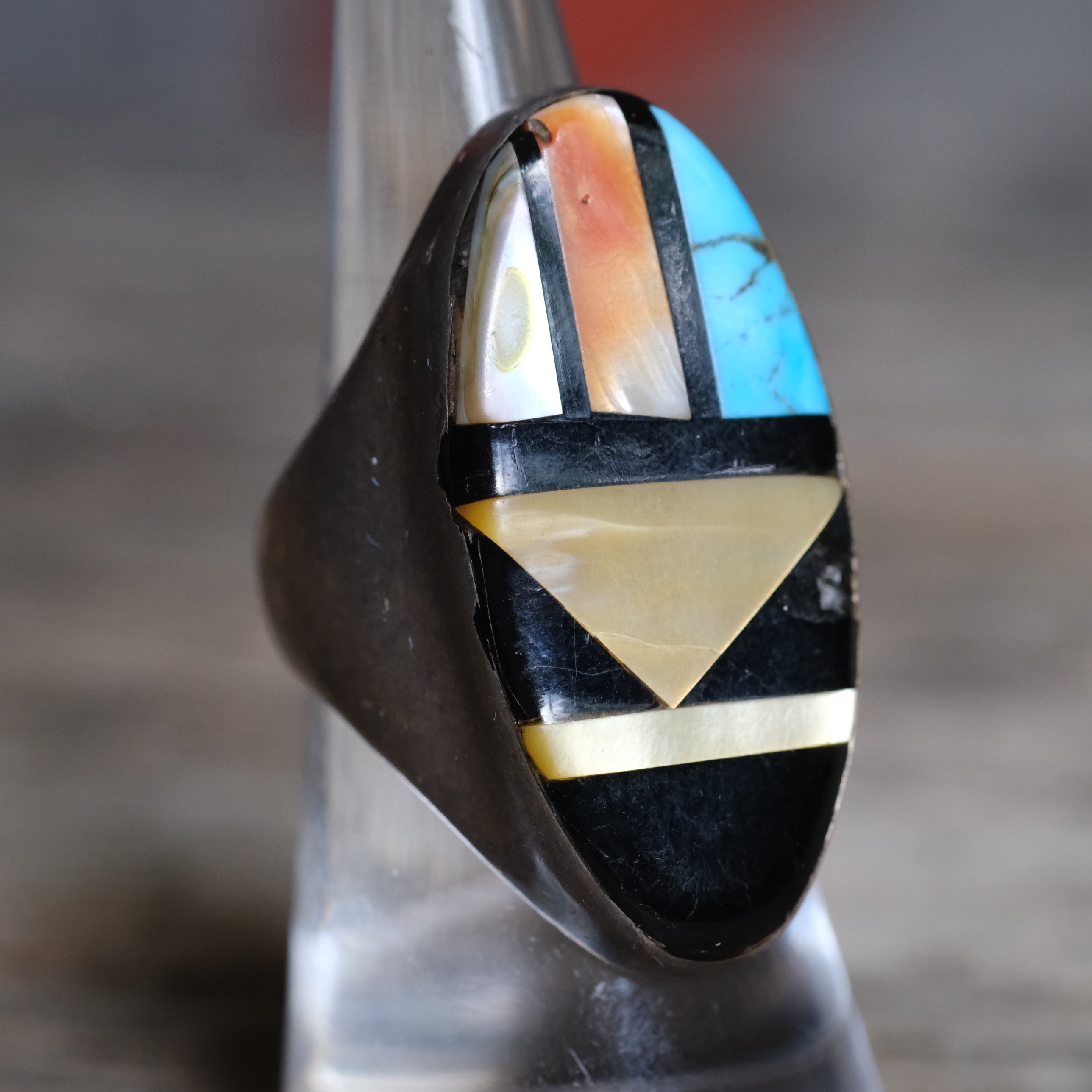 Vintage Sterling Multistone Inlay Ring 7