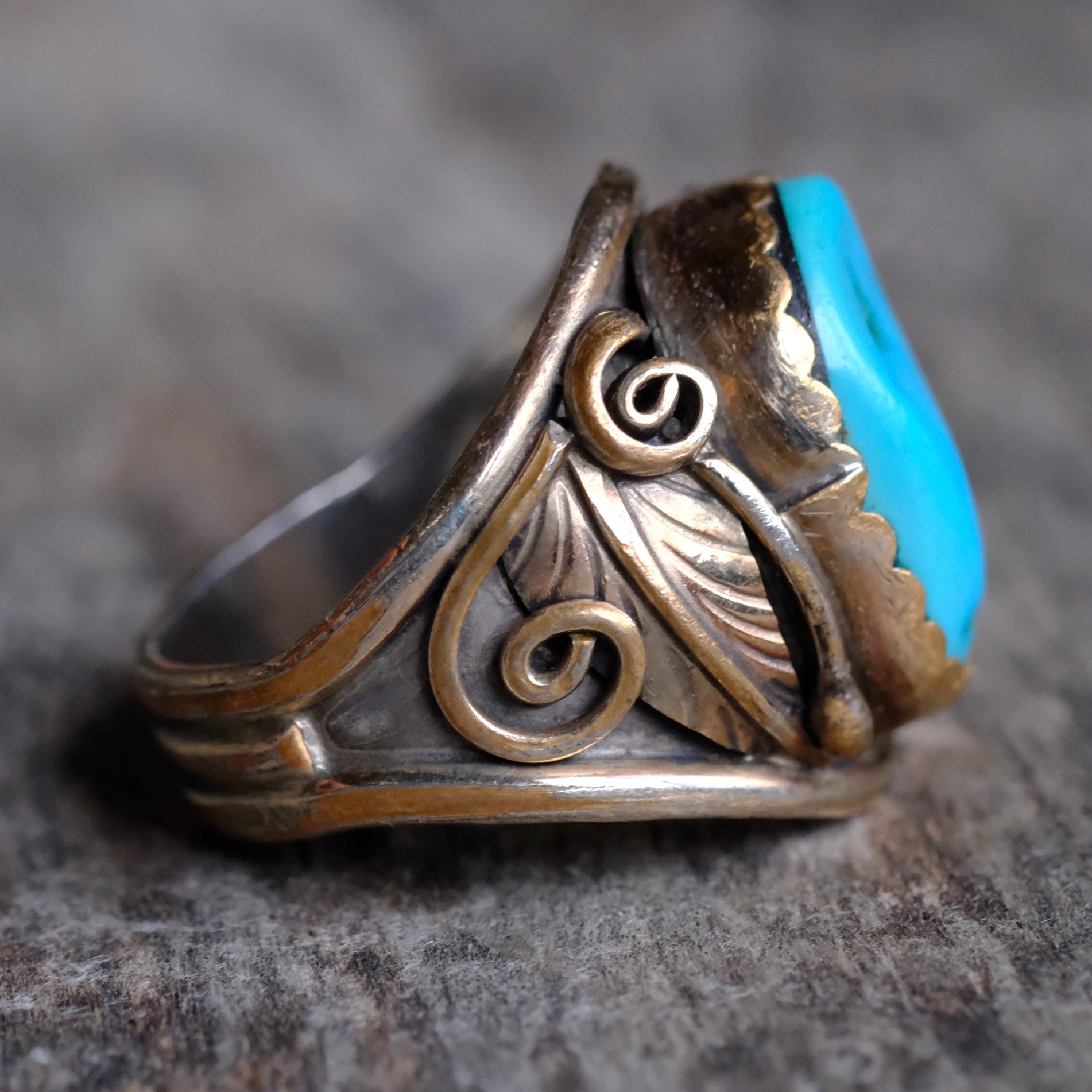 Vintage Sterling Turquoise Feather Ring 10