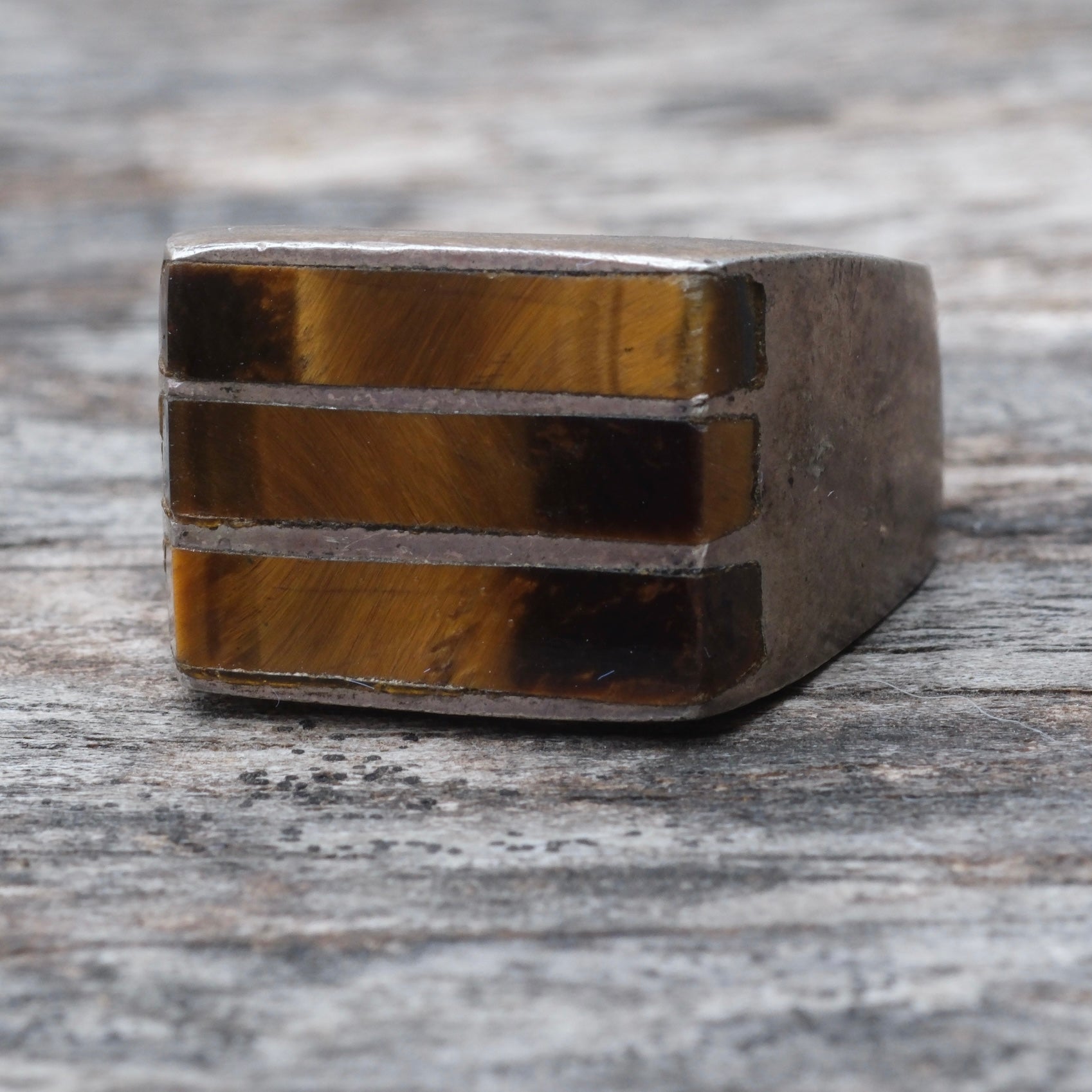 Vintage Sterling Tigers Eye Inlay Striper Ring 9