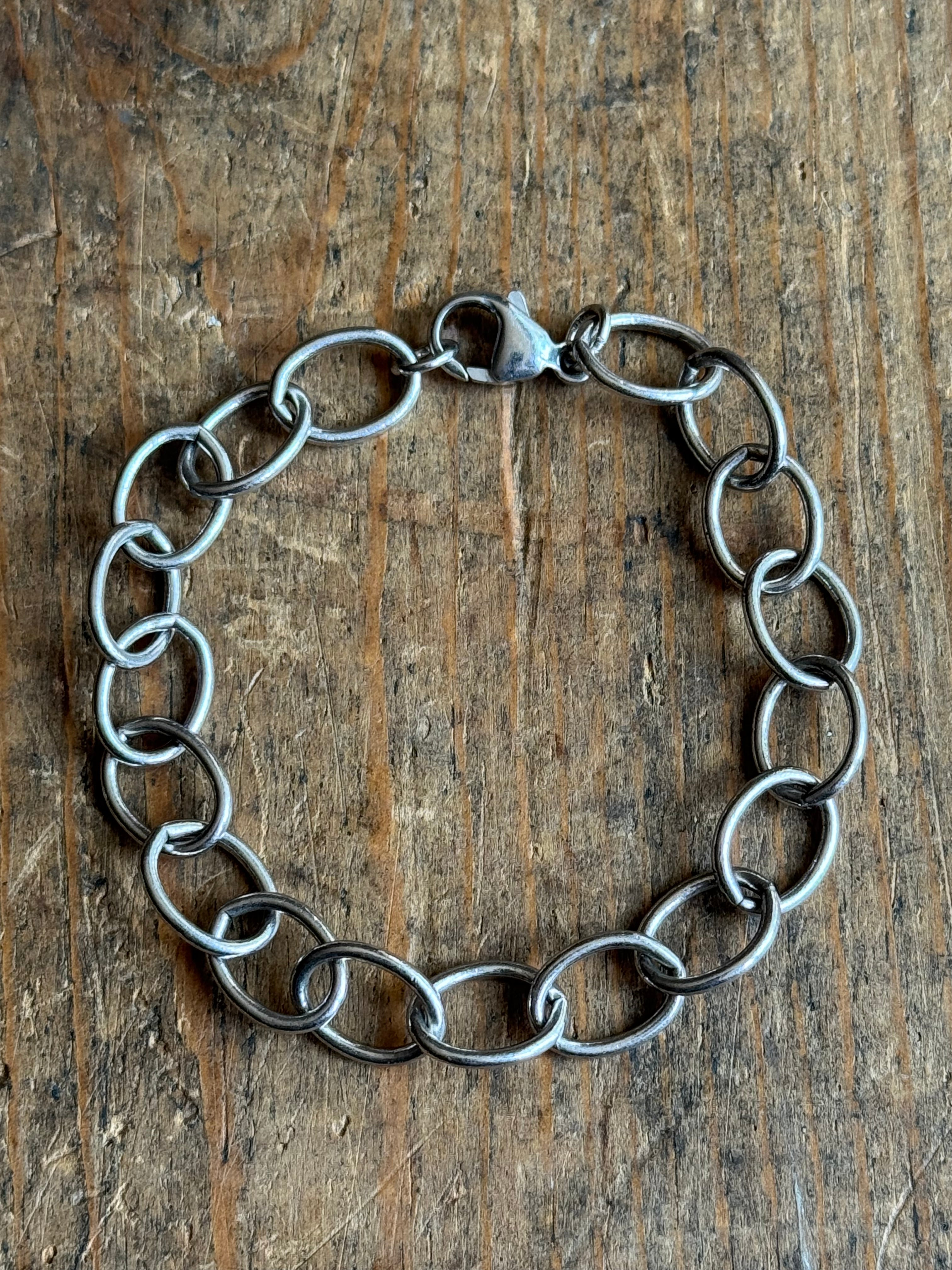 Vintage Sterling Silver 7” Oval Link Chain Bracelet