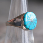 Vintage Sterling Turquoise Inlay Pinwheel Ring 6.5