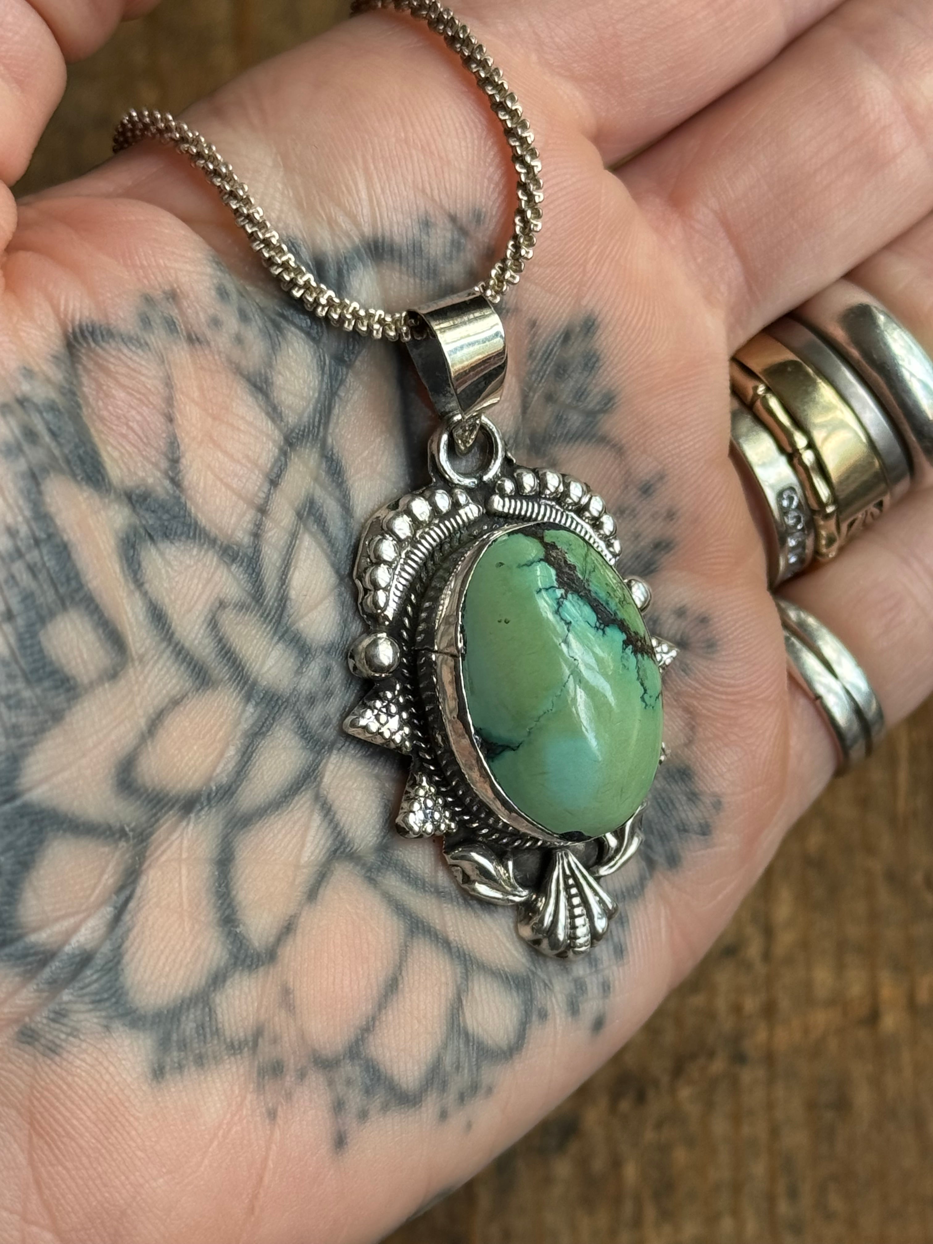 Vintage Sterling Silver Chunky Turquoise Necklace