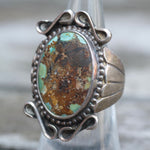 Vintage Sterling Turquoise Ribbed Band Ring 6