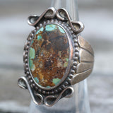 Vintage Sterling Turquoise Ribbed Band Ring 6