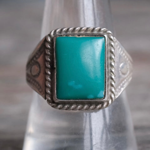 Vintage Sterling Turquoise Stamped Band Ring 9.75